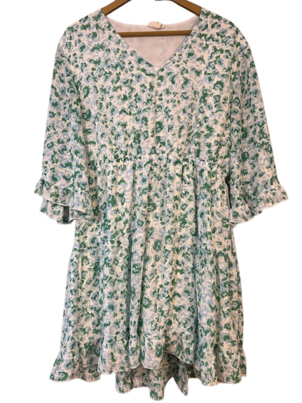 Grace & Emma Green Floral Ruffle Sleeve Midi Dress XL Boho